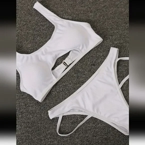 Ladies Rib-Knit cut out 2pc Swimsuit - Picture 4 of 5